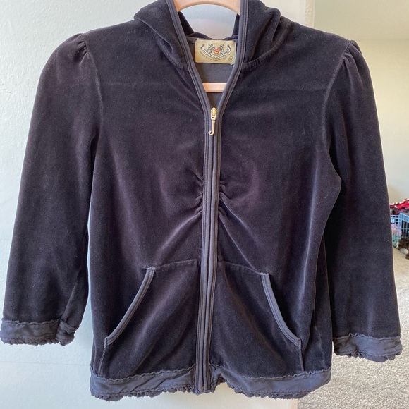 JUICY COUTURE Vintage Velour Black Jacket Hoodie - Picture 3 of 5